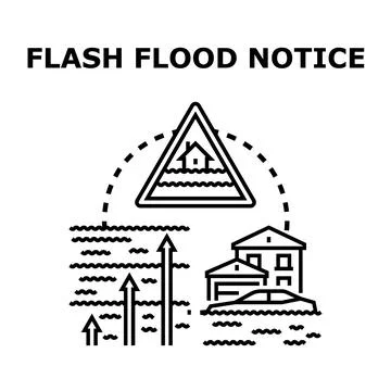 Flash flood notice warning increasing water level danger Stock Illustration