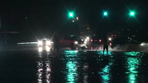 Flash Flood Paddle Boarders Stock Footage 16755453