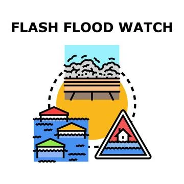Flash flood warning and natural disaster concept Stock Illustration