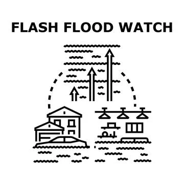 Flash flood watch concept with rising water levels Stock Illustration
