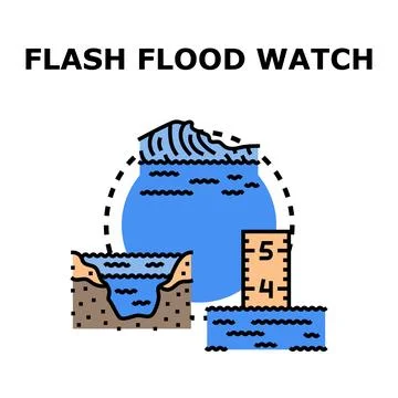 Flash flood watch warning water inundation disaster Stock Illustration