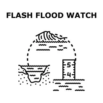 Flash flood watch warning water inundation disaster Stock Illustration