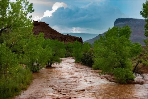 Flash Flood Waters flows through the Canyonlands Needle District Utah USA Stock Photos
