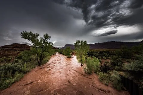 Flash Flood Waters flows through the Canyonlands Needle District Utah USA Stock Photos