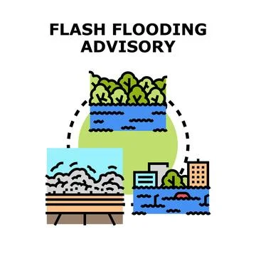 Flash flooding advisory warning for natural disaster Stock Illustration
