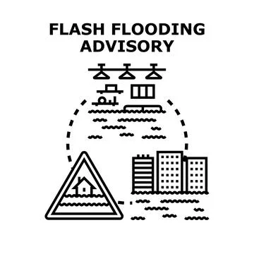 Flash flooding advisory warning residents about rising water Stock Illustration