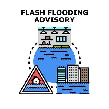 Flash flooding advisory warning residents about rising water Stock Illustration