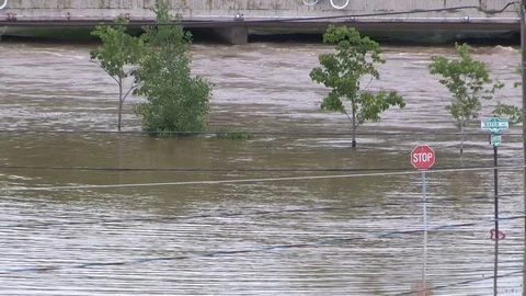 Flash flooding after severe thunderstorms and heavy rain in Grand Valley Canada Stock Footage