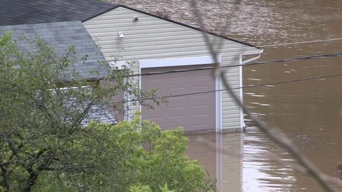 Flash flooding after severe thunderstorms and heavy rain in Grand Valley Canada Stock Footage 76979841