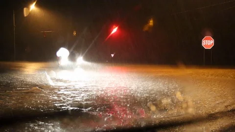 Flash Flooding During Rain Storm at Night Stock Footage 124337179