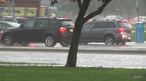 Flash flooding in Markham Ontario during severe thunderstorm and heavy rain Stock Footage 40698186