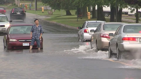 Flash flooding in Markham Ontario during severe thunderstorm and heavy rain Stock Footage 40701594