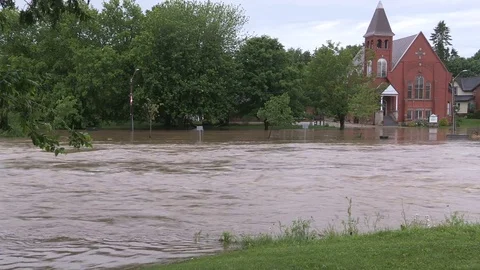 Flash floods after severe thunderstorms and heavy rain in Grand Valley Canada Stock Footage