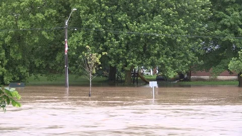 Flash floods after severe thunderstorms and heavy rain in Grand Valley Canada Stock Footage