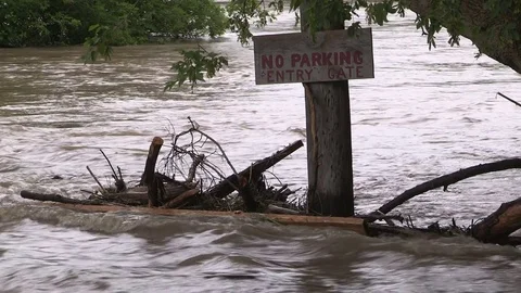 Flash floods after severe thunderstorms and heavy rain in St Jacobs Canada Stock Footage 76985427