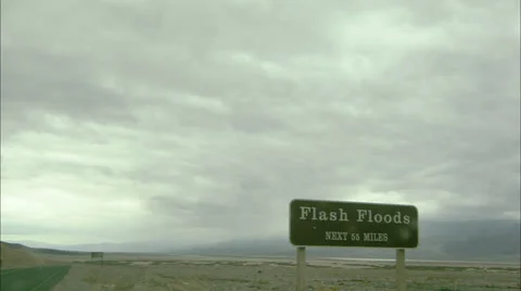 FLASH FLOODS sign Warning Death Valley, California HD Video Stock Footage 22689324