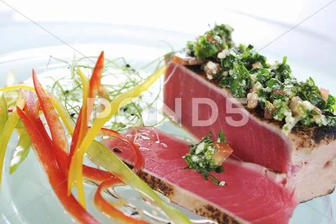 Flash-Fried Tuna Fish With Chopped Herbs And Olive Oil