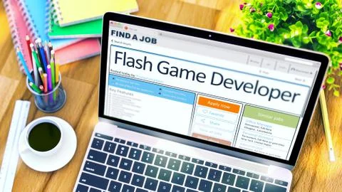 Flash Game Developer Hiring Now. 3D. Illustrazione stock