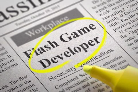Flash Game Developer Vacancy in Newspaper. Stock Illustration