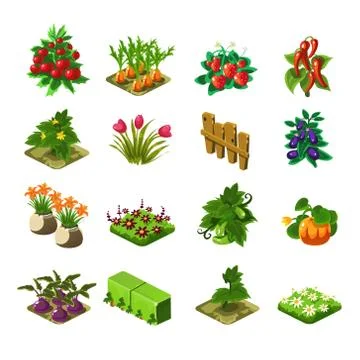 Flash Game Farming Elements Set Illustrazione stock