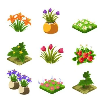 Flash Game Gardening Elements Set Illustrazione stock