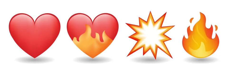Flash, heart on fire and flame vector emoji illustration Stock Illustration