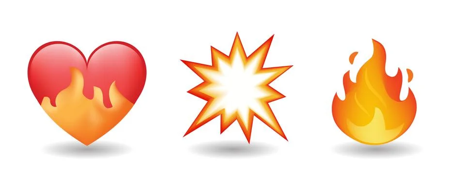 Flash, heart on fire and flame vector emoji illustration Stock Illustration