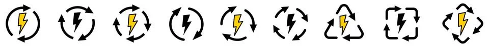 Flash icon in arrows forming cycle, two three and four arrow version. Recha.. 스톡 일러스트