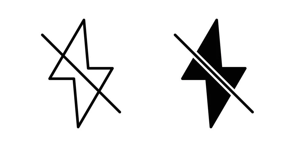 Flash off icon solid, line, and editable vector set. Stock Illustration