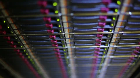 Flash light spot moves by data server rack with many hard drives Stock Footage 31209893