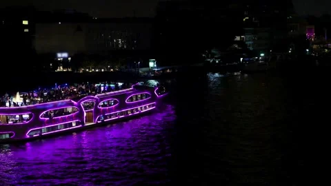 Flash light stage shining at ship stage lights. spotlights Laser effects stag Video stock 265764898