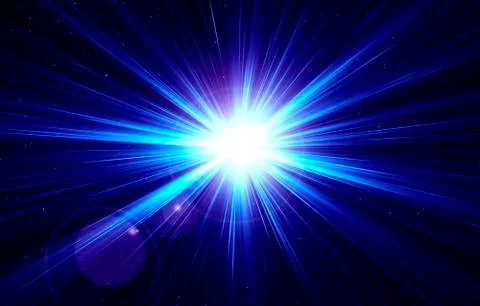 Flash light on starry sky, burst star, blue light, night starry sky, space, s 스톡 일러스트