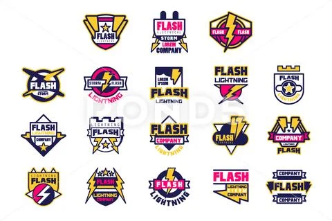 Flash lightning company logo design template, elements and symbols for Stock Illustration