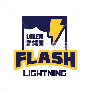 Flash lightning logo, badge with lightning symbol, design element for company Stock Illustration
