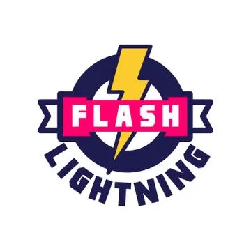 Flash lightning logo, badge with lightning symbol, design element for company Stock Illustration