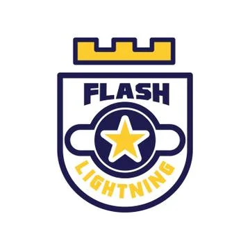 Flash lightning logo template, design element with shield for company identity Stock Illustration