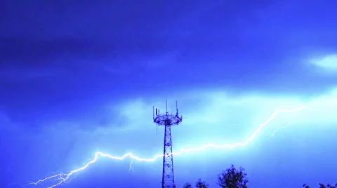 A flash of lightning over construction at the night Stock Footage 64840824