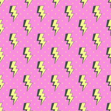 Flash lightning polka dot seamless pattern, girl power style background. Stock Illustration