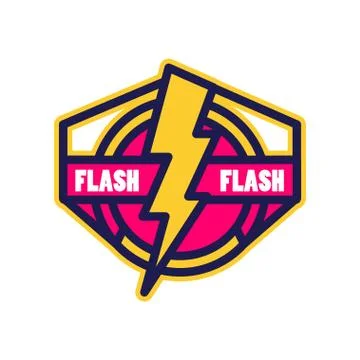 Flash logo, badge with lightning symbol, design element for company identity Stock Illustration