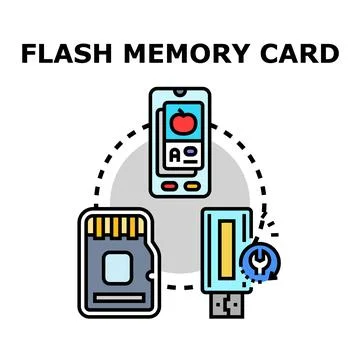 Flash memory card digital data storage device concept Illustrazione stock
