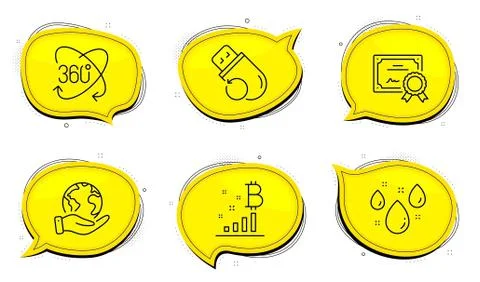 Flash memory, Rainy weather and Bitcoin graph icons set. Full rotation sign Illustrazione stock