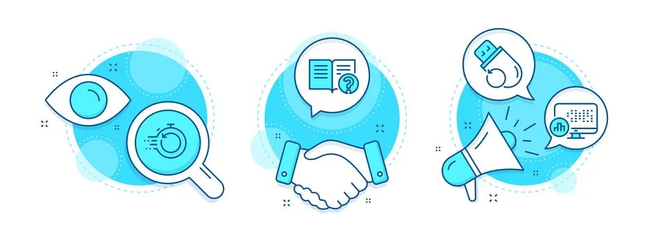 Flash memory, Report statistics and Fast recovery icons set. Help sign. Vector Stock Illustration