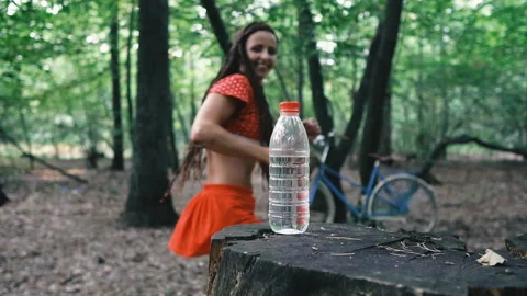 Flash mob. BottleCapChallenge: you need to unscrew the bottle cap with a kick Stock Footage 115588755