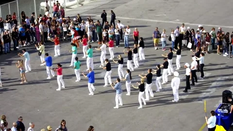 Flash mob in front of a cruise ship Stock Footage 149428463