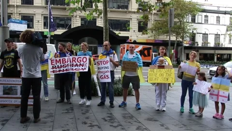 Flash Mob at German Consulate to protest Germany doing business with Russia Video stock 179851130