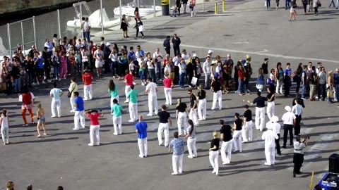 Flash mob in Malta before the departure of the liner Stock Footage 149428495