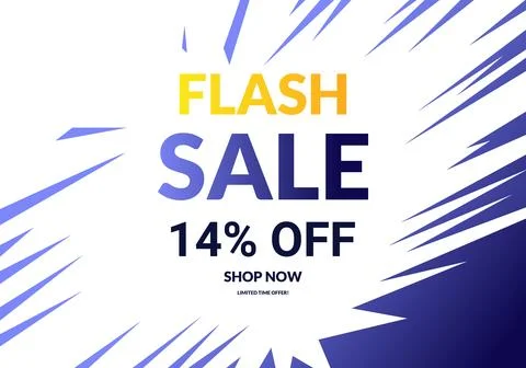 Flash sale 14 off vector banner template with ten percent discount offer. A.. Stock Illustration