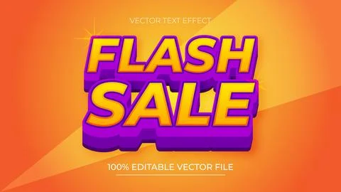 Flash Sale 3d editable vector text style effect with Orange and Purple Gradie Illustrazione stock