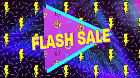 Flash Sale animation with vibrant patterns, lightning bolts in background Stock Footage 303887012