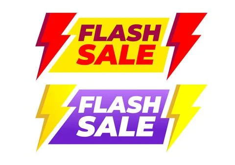 Flash sale banner collection featuring bright lightning bolts and dynamic o.. Stock Illustration